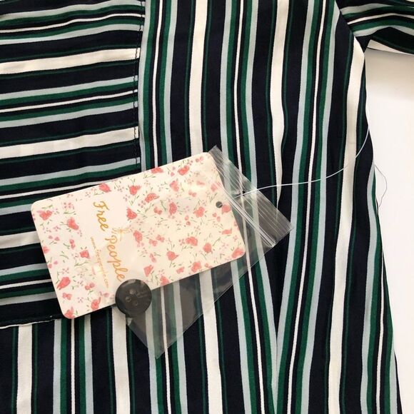 Free People Mad About You Striped Button-Up Long Sleeve Shirt Navy Large NWT - Picture 12 of 12